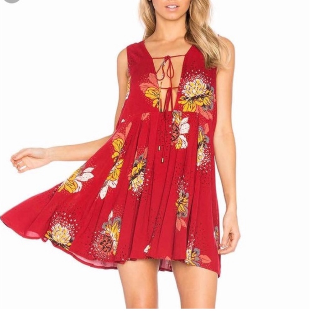 Free People floral red dress. Open back.